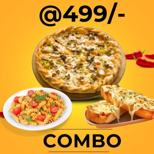 Combo @ just 499/- : 1 Medium Pizza + 1 Pasta + 1 Garlic Bread